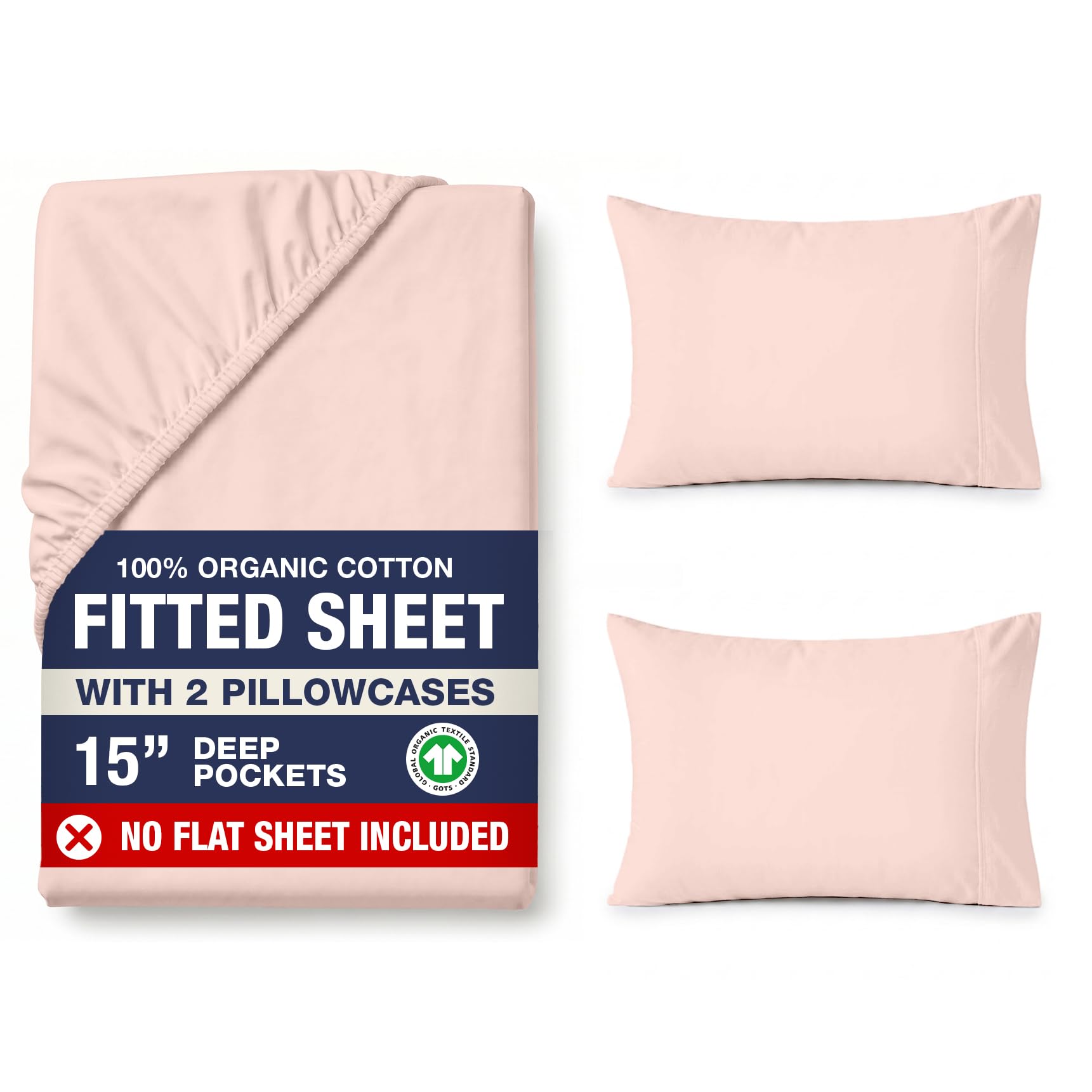 LANE LINEN 100% Organic Cotton Full Fitted Sheet & Pillowcases