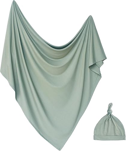 Miniatura 15 de Conjunto de manta para recién nacido con sombrero, conjunto de manta para bebé, manta de recepción de hospital para niñas y niños (azul bebé) Azul