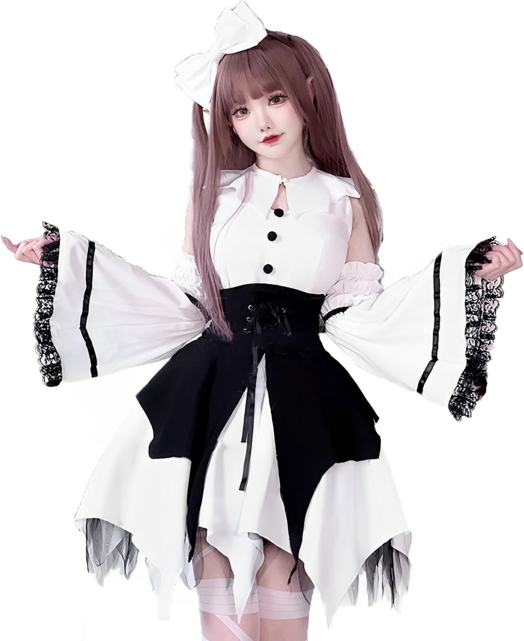悪魔系ゴスロリミニ丈ドレス★レース素材リボン編み上げパーティーコスプレ 61QlS7bsw8L.jpg
