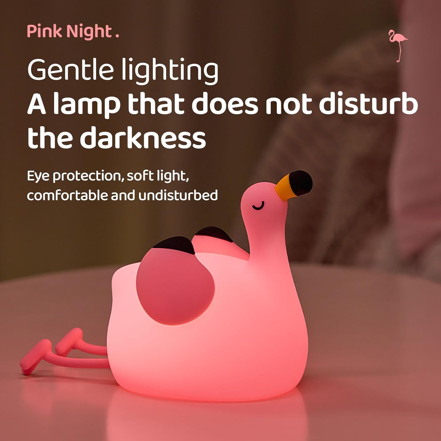 DADYLOBO Pink Flamingo Night Light for Kids, Dimmable Silicone LED Baby Nursery Night Light, Funny Nightlight Girls Trendy Gifts, Rechargeable Bedside Lamp Kawaii Pink Decor for Bedroom Home Office - Image 7