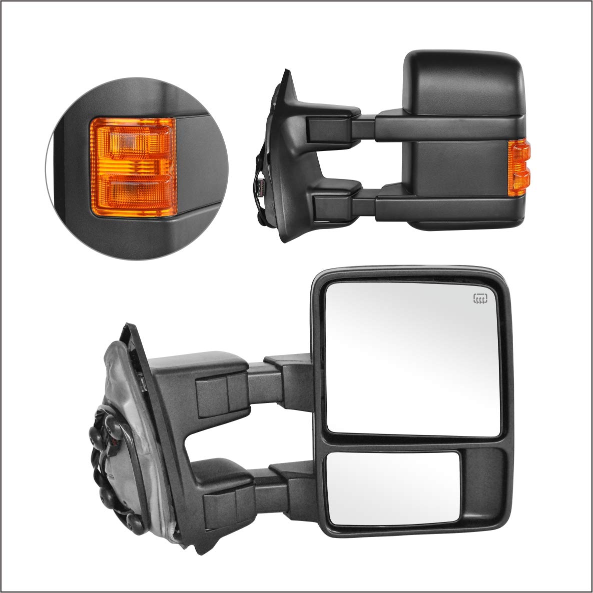 Perfit ZoneTowing Mirrors Replacement Fit for 1999-2007 F-250 F-350 F-450 F-550 SUPER DUTY,POWER HEATED ,W/AMBER SIGNAL,BLACK (PAIR SET)