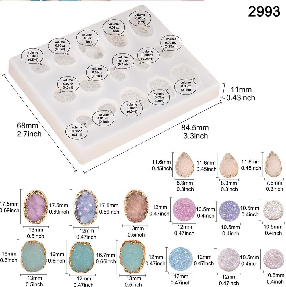 FUNSHOWCASE Geode Epoxy Resin Silicone Molds Set Jewelry Making Kits for Necklace Pendant Earrings Bracelet Charms 33 Shapes 0.35-1.65inch