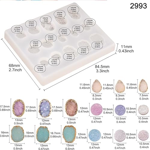 Miniatura 2 de Juego de moldes de silicona de resina epoxi de ágata druzy para joyería de cabujón de geoda, pendientes, pulseras, 33 formas de 0,35 a 1,65 pulgadas