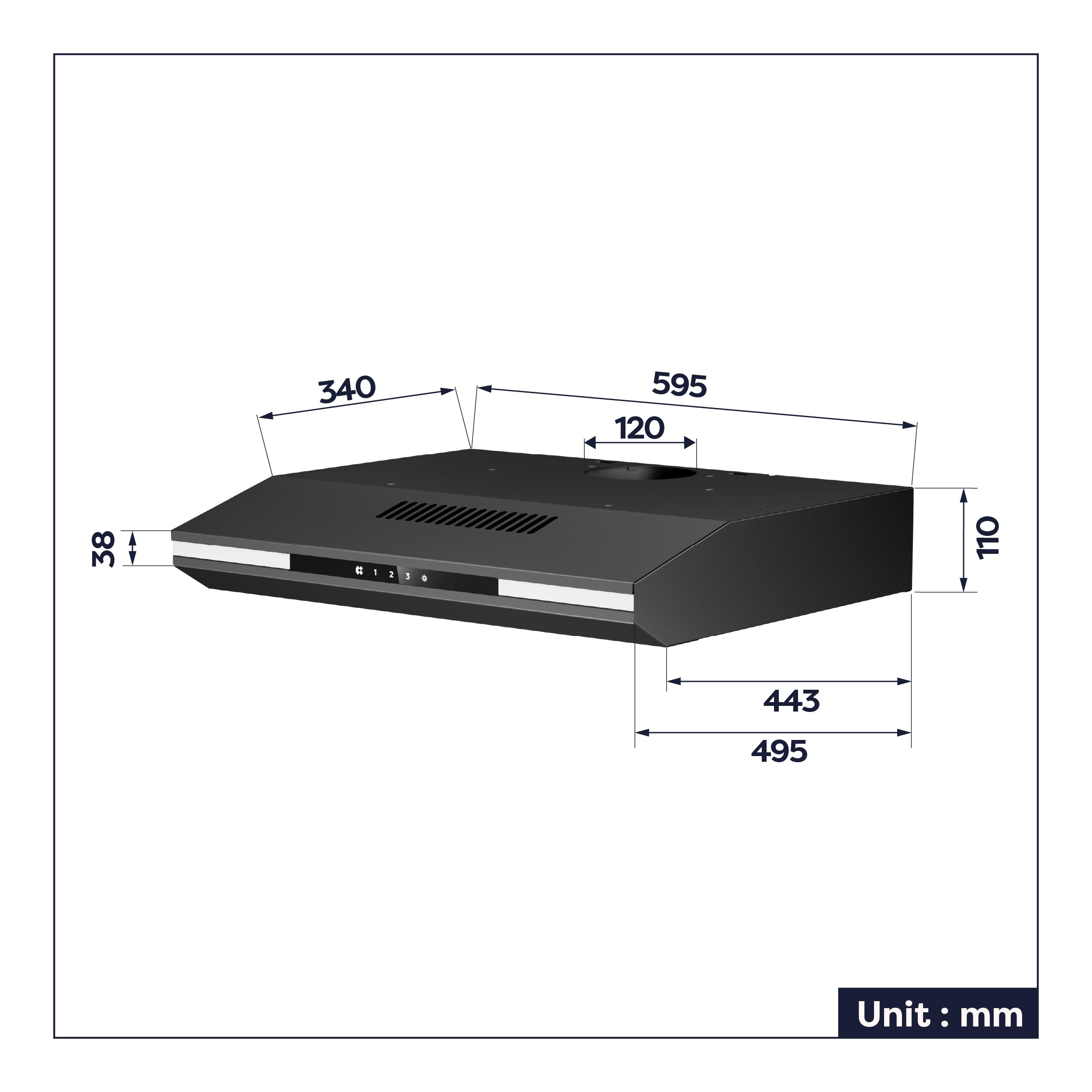CIARRA CBCB6921 Cappa Aspirante 60cm Classe A+, 3 Velocità 300m³/h, Ricircolo ed Espulsione, Touch Screen Luce Ambientale Extra Cappa Sottopensile Nero con Filtro Carbone CBCF011