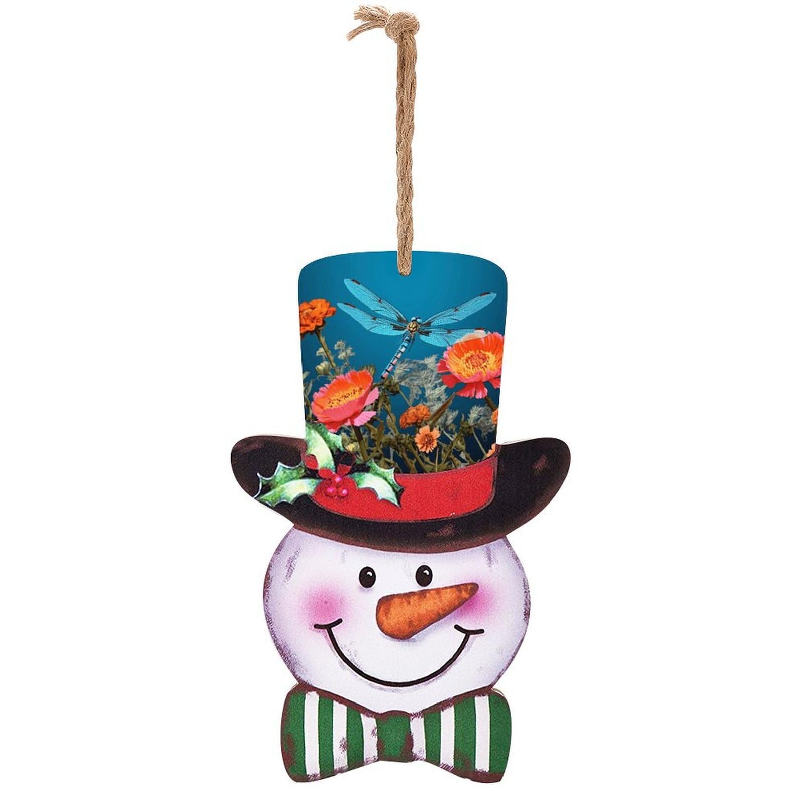 Dragonfly And Flower Snowman Decor Christmas Snowmans Hanging Decors Wooden Exquisite Holiday Decoration Sign for Home Window Wall Farmhouse Indoor Outdoo