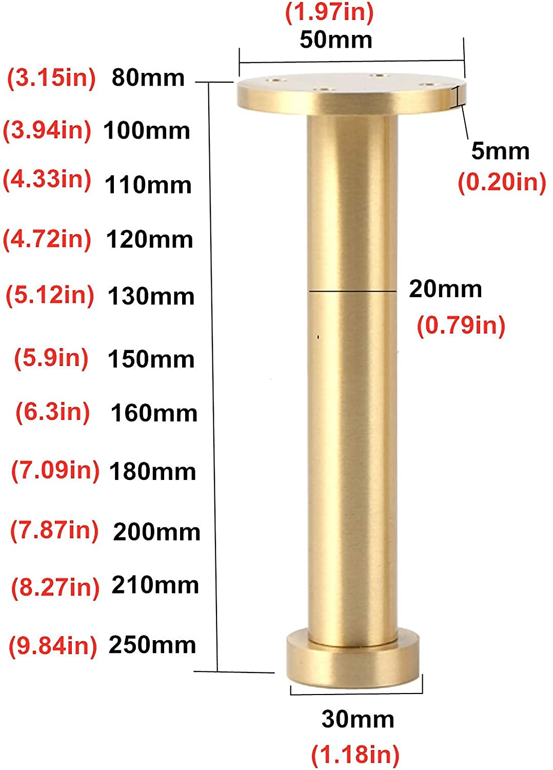 Patas de latón Ajustables en Altura para sofá, Mueble de TV, Mueble de baño, Paquete de 4, 10 cm/3,9 Pulgadas, Incluye Tornillos.