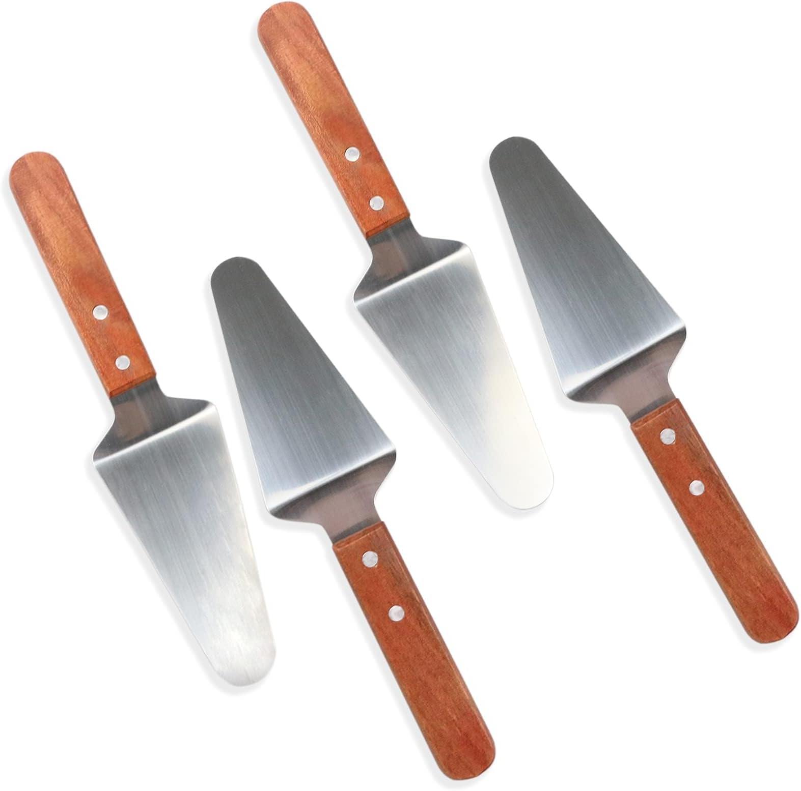 4 Pcs Stainless Steel Pizza Servers with Wooden Handle, Triangular Spade Pie Pastry Spatula for Cake, Dessert, Tart, Pie and Pizza