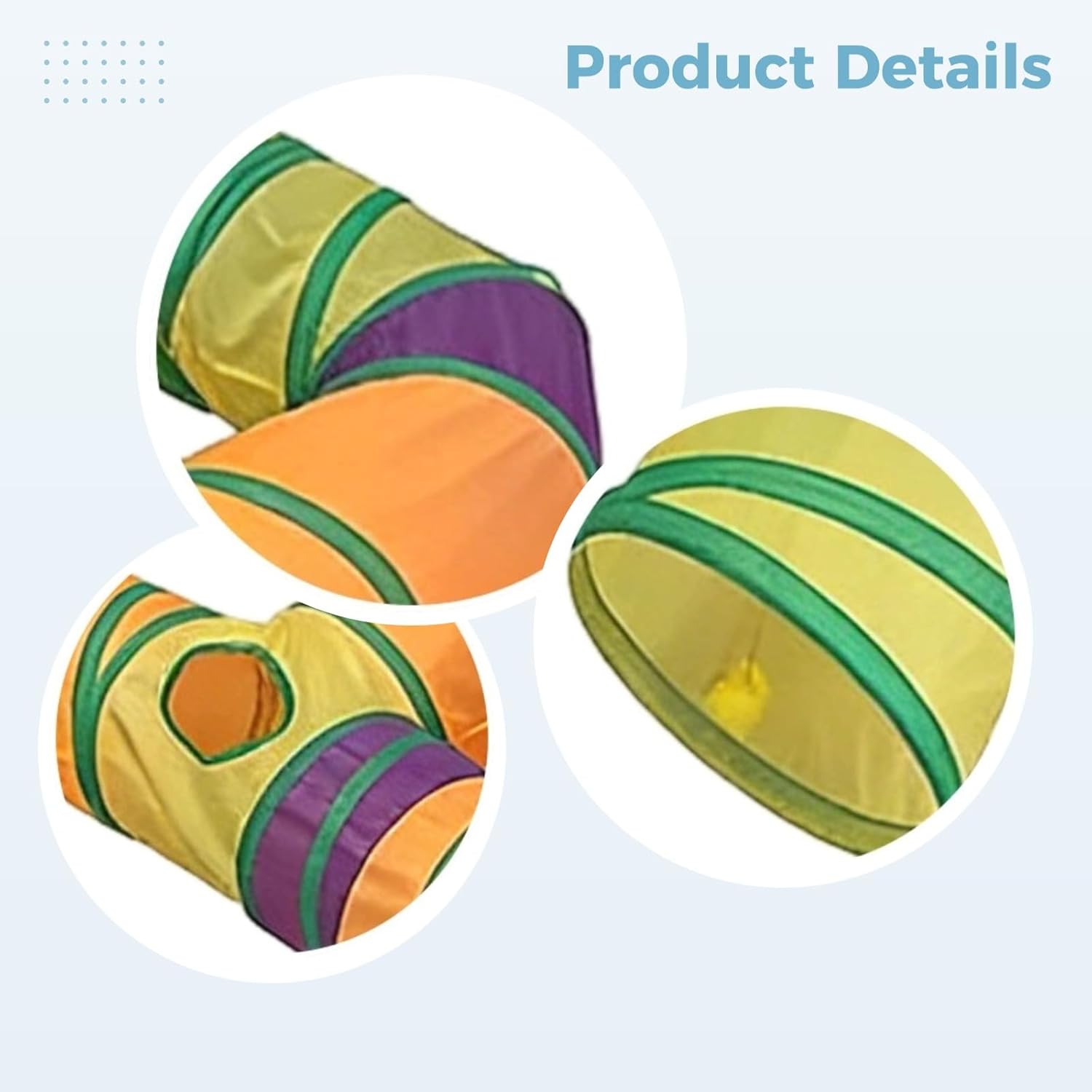 3-Way Cat Tunnel, 63 in, Cute Cat Tube Toys with Interactive Balls, H-Shaped Design for Outdoor Entertainment, Includes Peek Holes