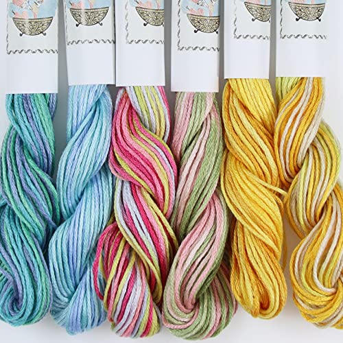 Image of KCS Big skeins of 25 Meters Size 25 Color Variegated Cross Stitch Stranded Threads,6 skeins,16