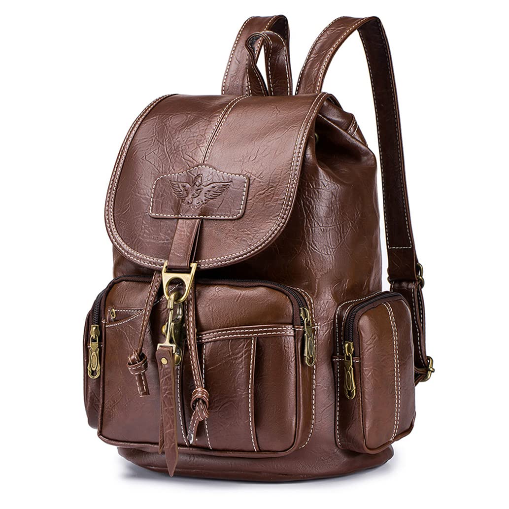SPAHER Mochila Mujer Anti-robo Mochila de Cuero PU Casual Mochila para Mujer Bolso Mujer Bandolera Bolsa de Mano Retro Impermeable Mochila de Viaje Café Daypack de Escuela para las Niñas