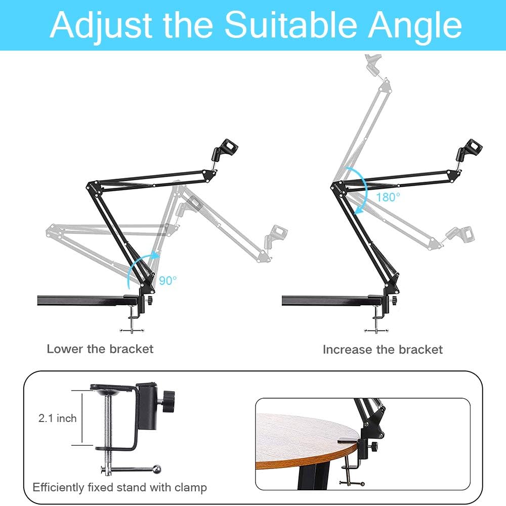 Flash Deals - 70% OFF Microphone Stand, Mic Suspension Boom Scissor Arm Stand with Pop Filter and Shock Mount, 3/8 to 5/8 Adapter for Radio Broadcasting Studio, Voice-Over, Recording, Games Live, Youtube
