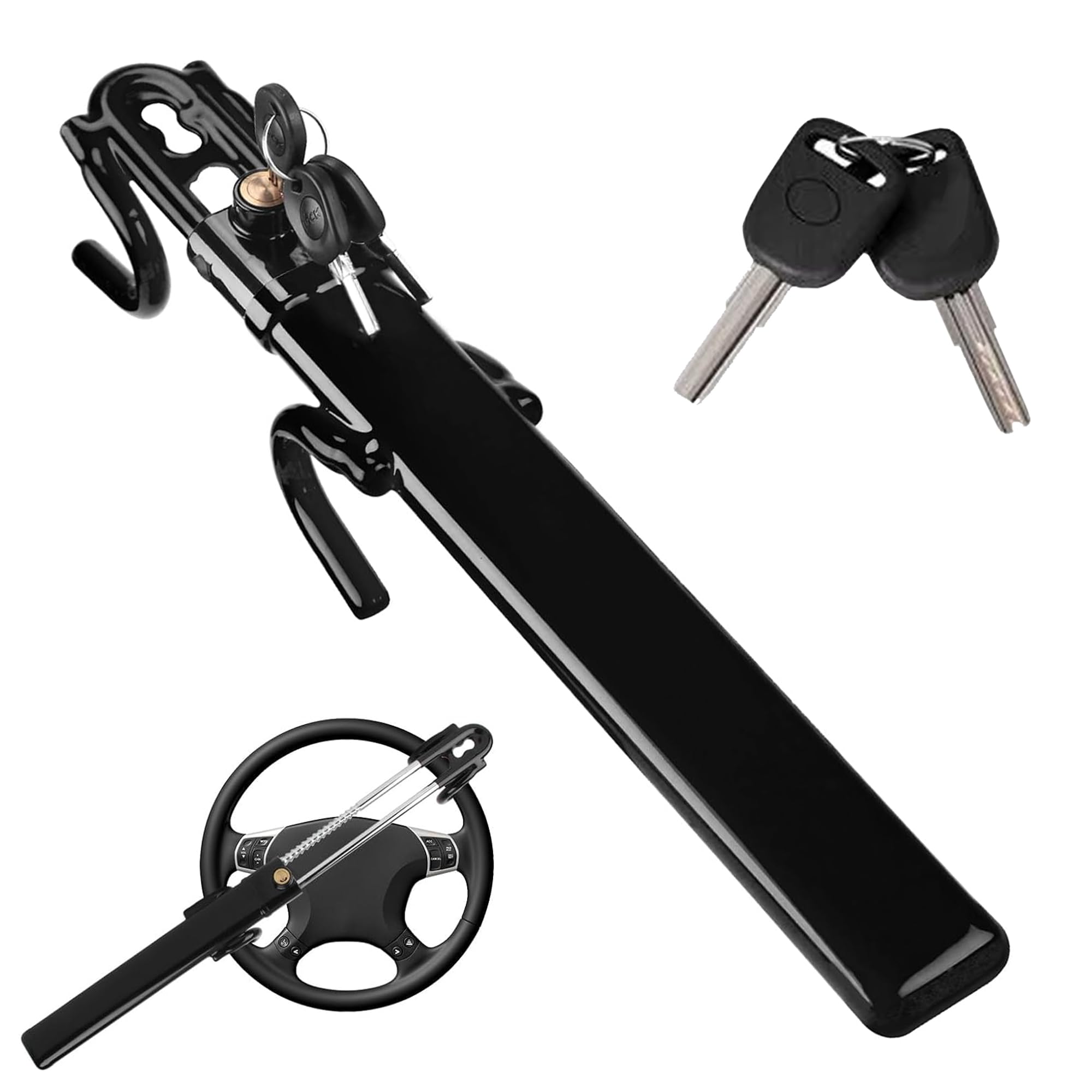 Car Steering Wheel Lock - Universal Car Anti Theft Security Device Adjustable Length SUV Van Wheel Lock Vehicle Protection Suitable for Car Security Device with Two Keys (Black)