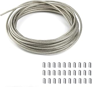 XMRISE Transparent Vinyl Coated 304 Stainless Steel Wire Rope Cable Line 17 Structure Length164FT/50m,Dia0.08inches/2mm