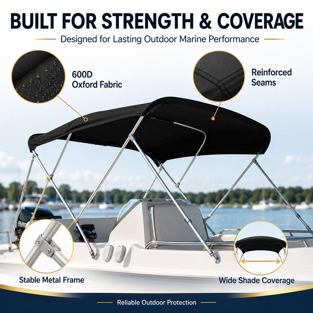 Lona Bimini para Barco, Techo de Sombra Marina para Nautique Ski Nautique 196 | Tela Oxford 600D, lona de repuesto para bimini abierto, ayuda a bloquear el sol y resistir la lluvia