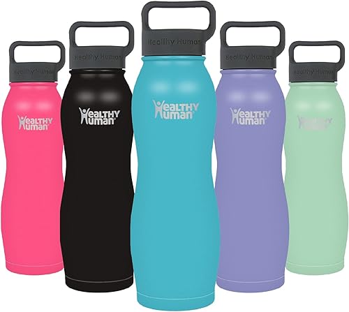 Botella de agua curva saludable humana, sin BPA, de acero inoxidable, botella de agua deportiva, duradera, a prueba de fugas, aislada, Azul