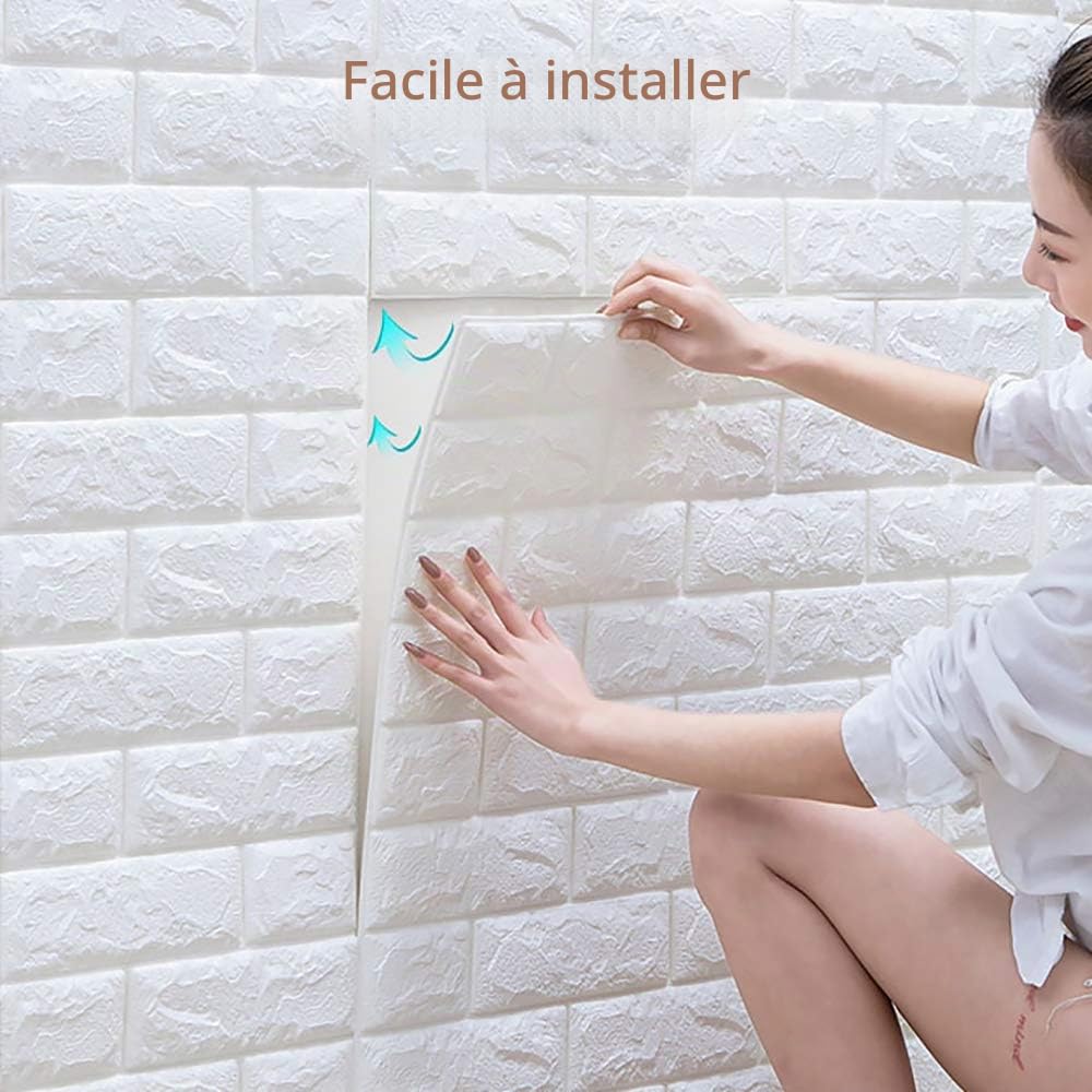 NHSUNRAY Papier Peint Brique 3D Papier Peint Adhesif Panneau Mural Adhésif Mousse PE Stickers Murale Décoradif Dalle Adhesive Murale pour Chambre Maison Cuisine (Blanc, 10 Pièce)