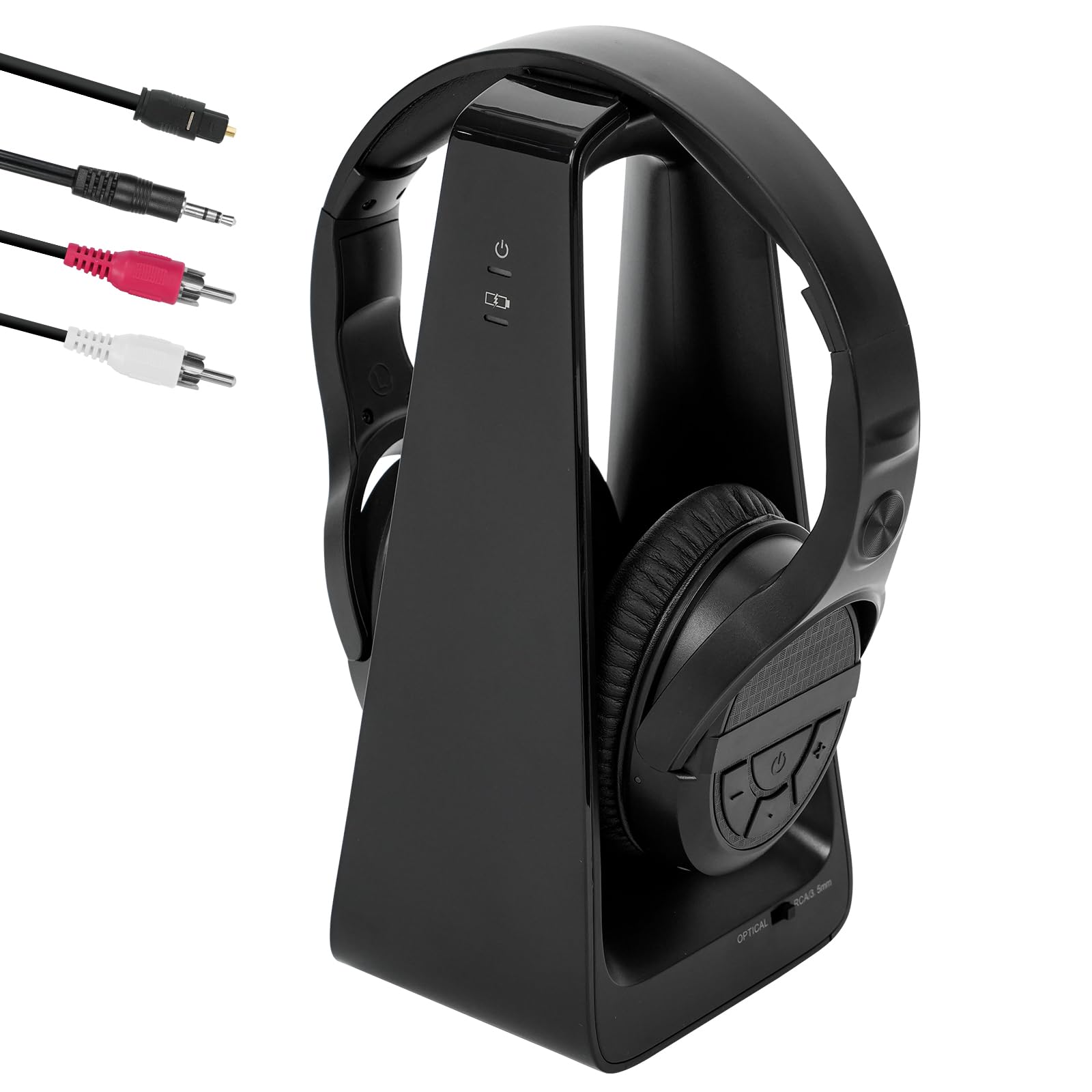 Auriculares Inalámbricos para TV con Base Transmisora de Carga, Auriculares Inalámbricos para ver la TV, Botones Grandes y Amplificación de Sonido para Personas Mayores, Auriculares Ligeros y Cómodos
