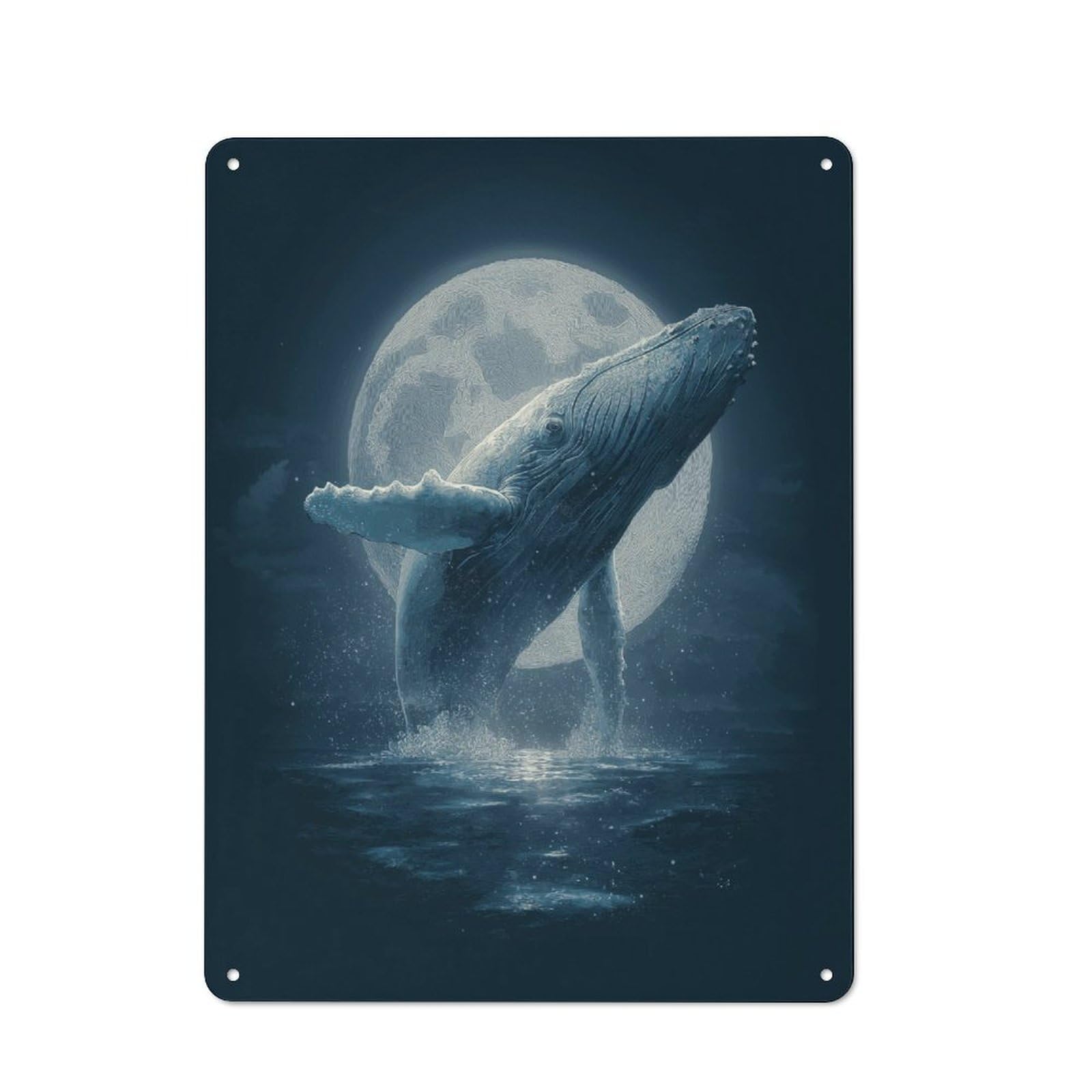 Junmoney Whale Leaping Under The Moonlight-1 Retro Vintage Tin Sign 40X30cm, Cafe Wall Decor For Kitchen, Cafe, Pantry Or Dining Room