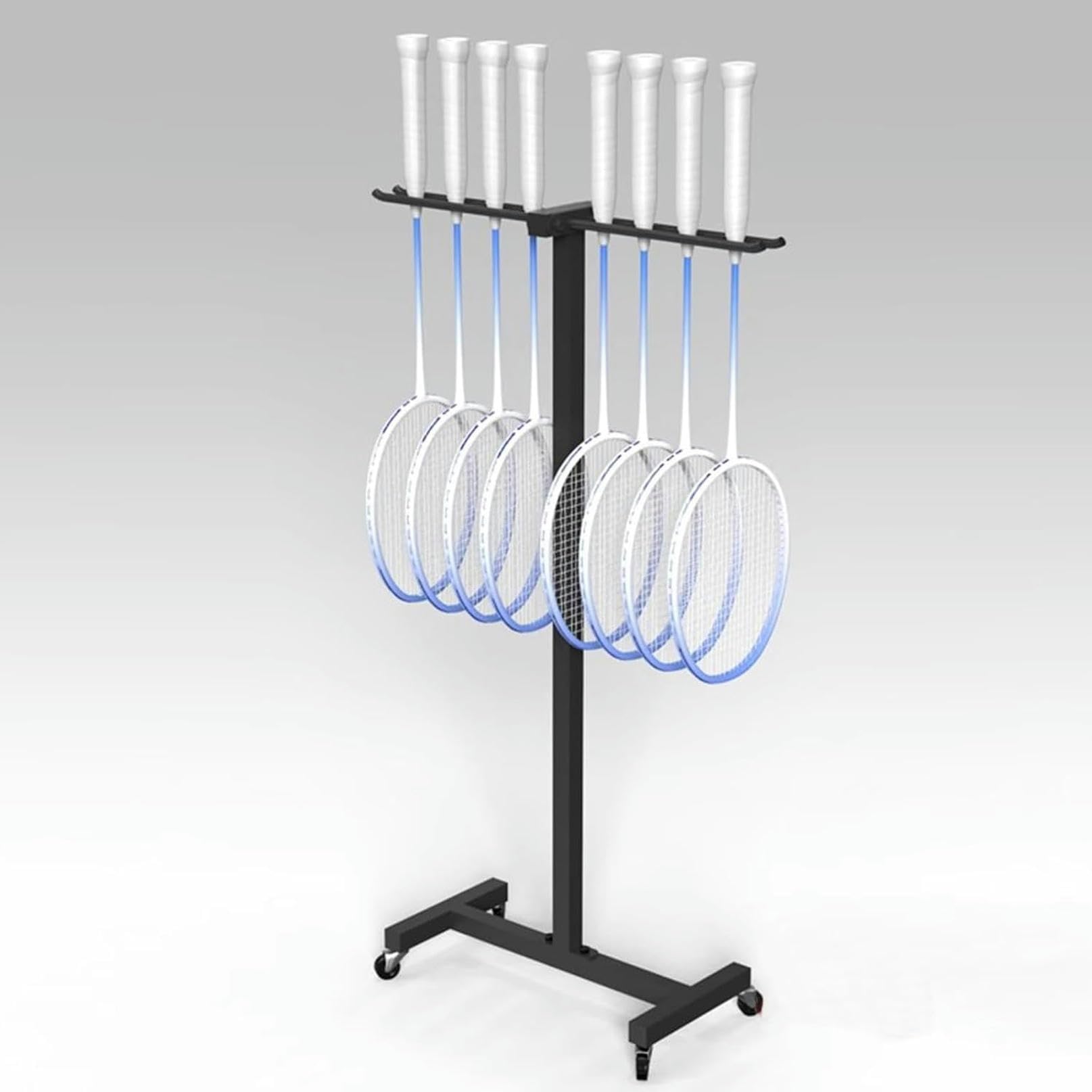 Soporte portátil para raquetas de bádminton con ruedas, estante colgante comercial para exhibición de raquetas de Tenis, con capacidad para Entre 12 y 18 raquetas, para tiendas minoristas