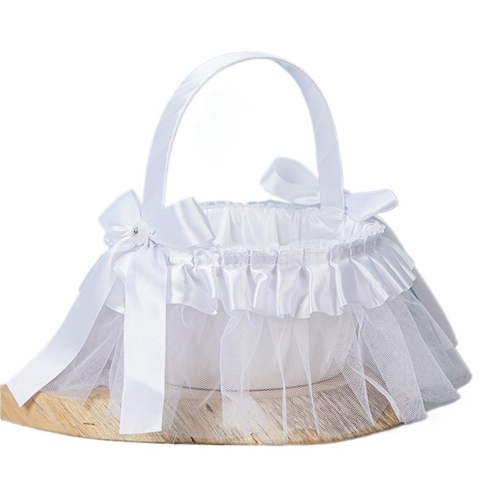 Flower Girl Bow Basket Pearl Handle Satin Bowknot