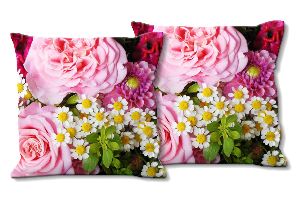 Rosen - Foto-Kissen-Hülle Set (2 STK.) 40 x 40 cm | Kissen-Bezüge - passend zu Wandbild - Deko-Kissen - Blüte Blume Natur Garten rot rosa