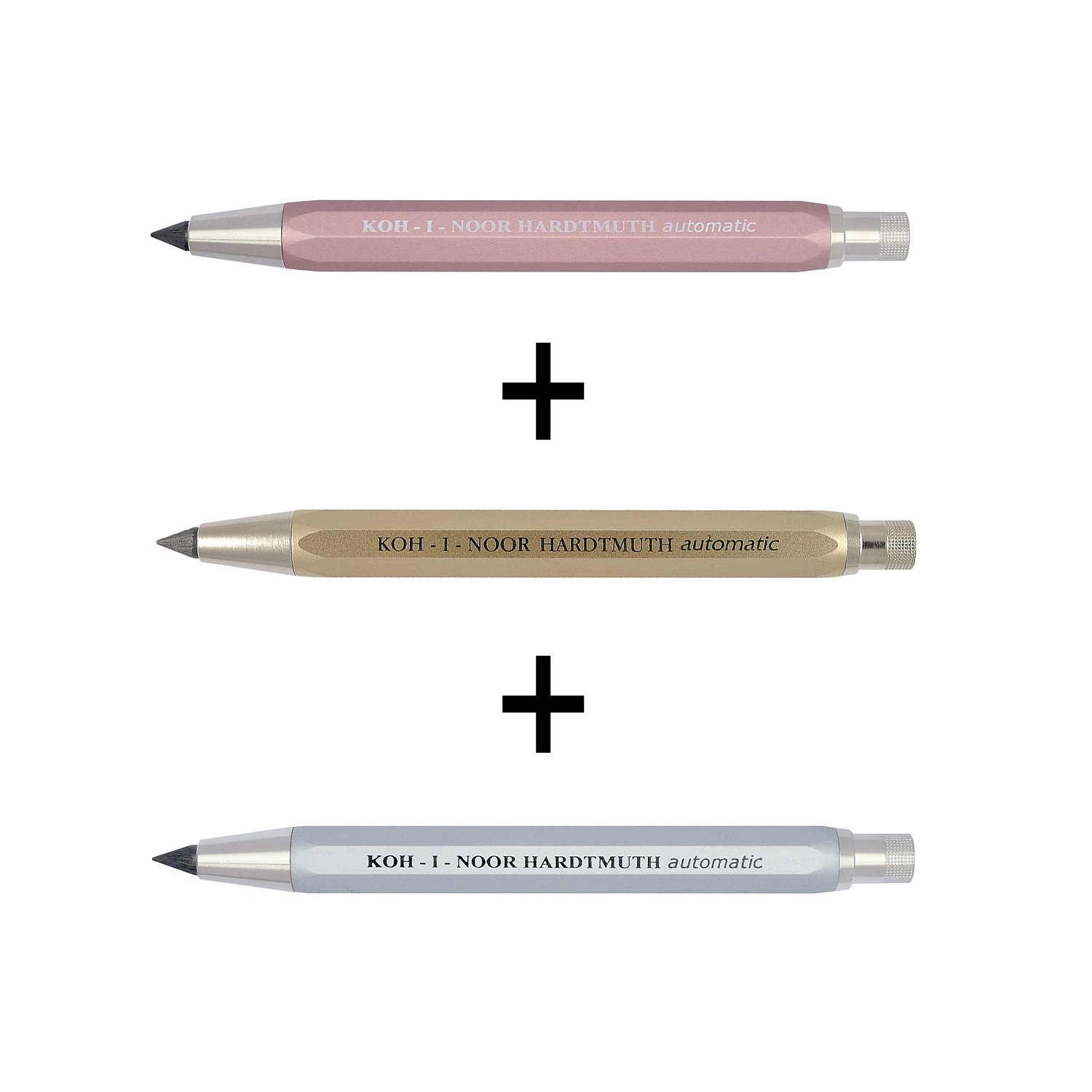 KOH-I-NOOR portaminas Automatic con sacapuntas (metal No. 5640 Diferentes sets, grosor de las Minas 5.6 mm, color Rosa+Gold+Silber