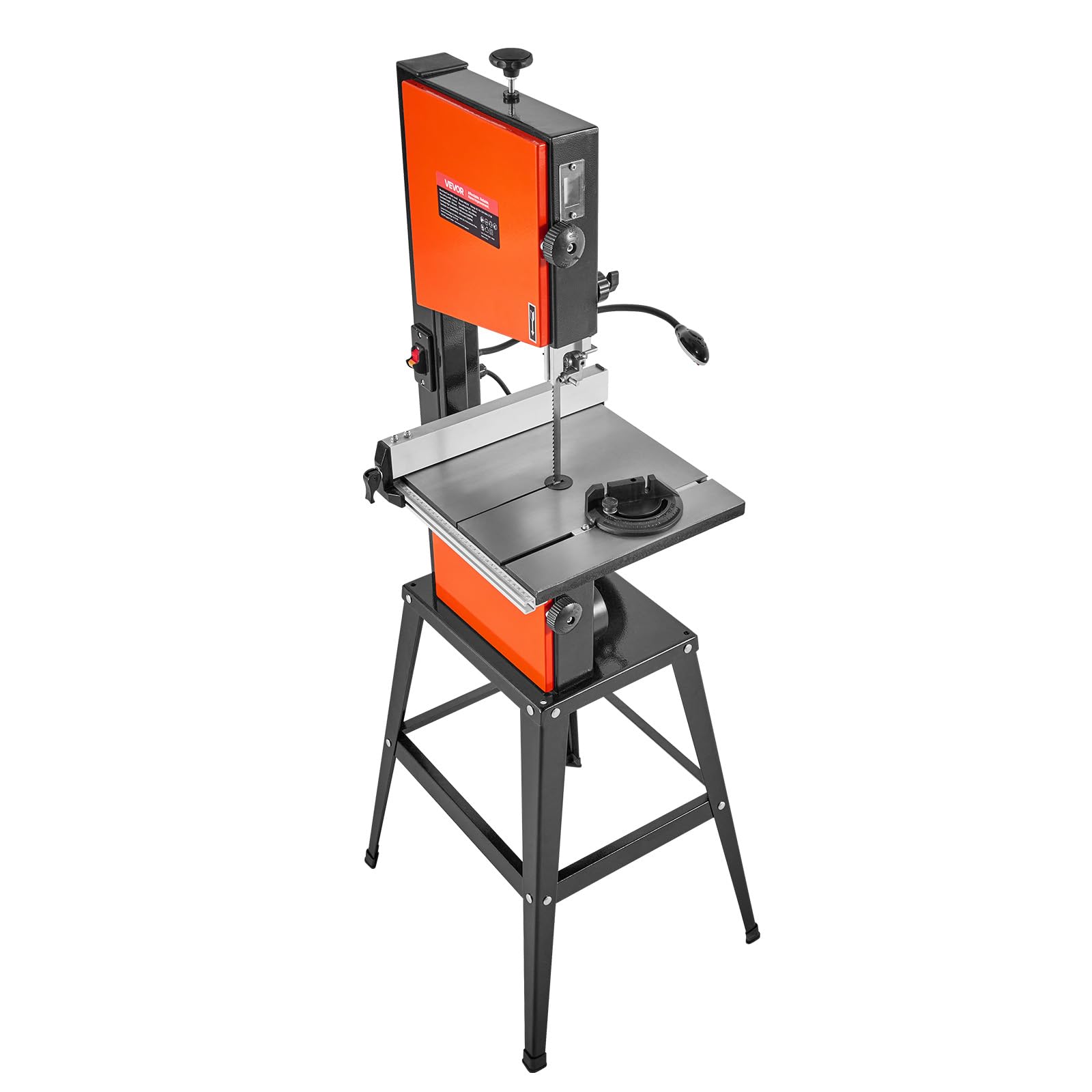 VEVOR Sierra de Cinta, Dos Velocidades, 373 W, Altura Máxima de Corte de 160 mm, Mesa de Hierro Fundido de 335 x 340 mm, con Luz de Trabajo de 360°, Guía de Ingletes y la de Corte Longitudinal