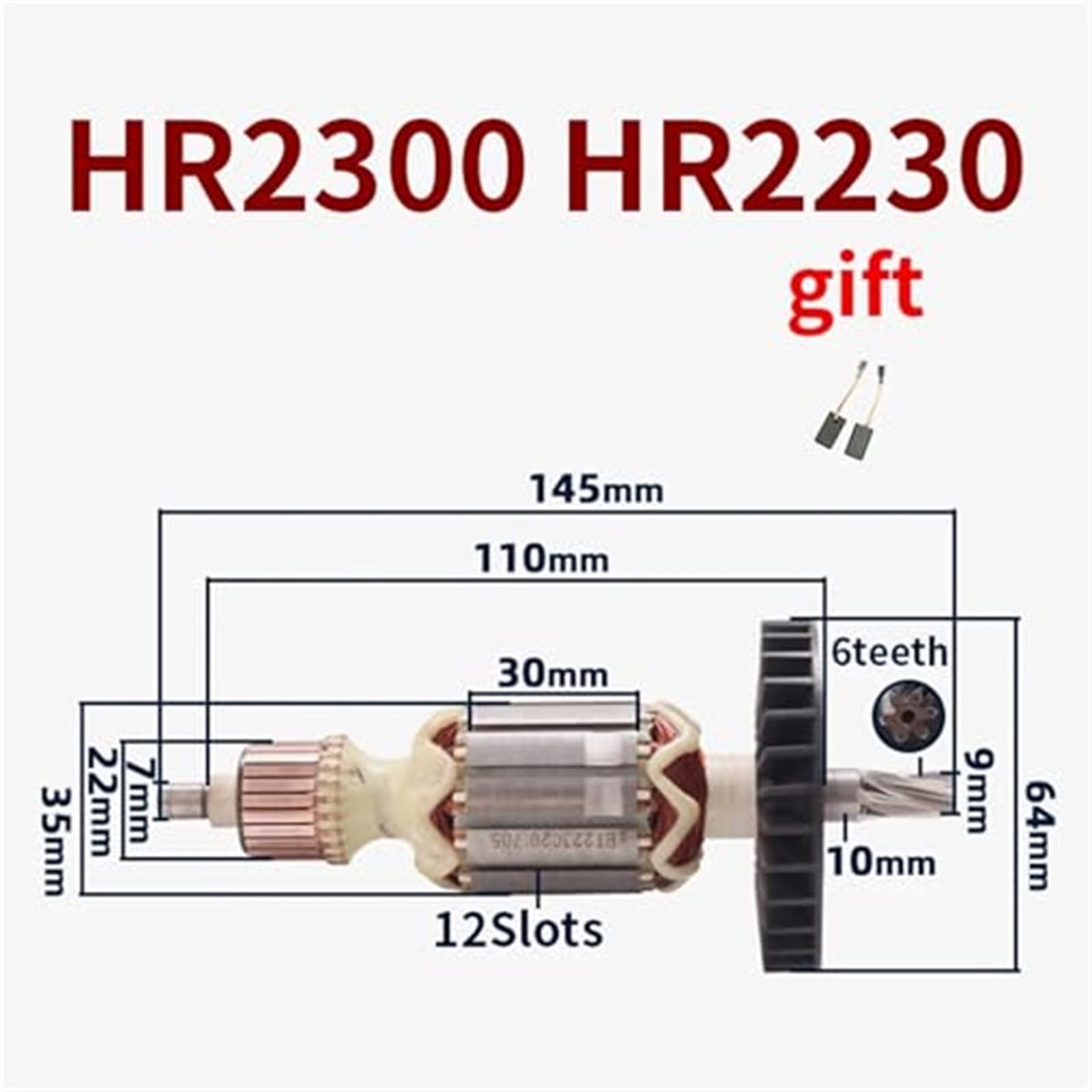 220-240V akcesoria do armatury młotka, do makita, HR2300 HR2230 wymiana akcesoriów do kotwicy wirnika młotka Wirnik zamienny do maszyny ogrodowej(BLACK Rotor)