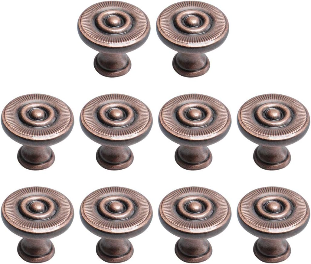uxcell 10pcs, Knobs 23mm Vintage Round Knob Drawer Pull Handle DIY Furniture Cabinet Cupboard Wardrobe Dresser Door Replacement Accessory Copper Tone