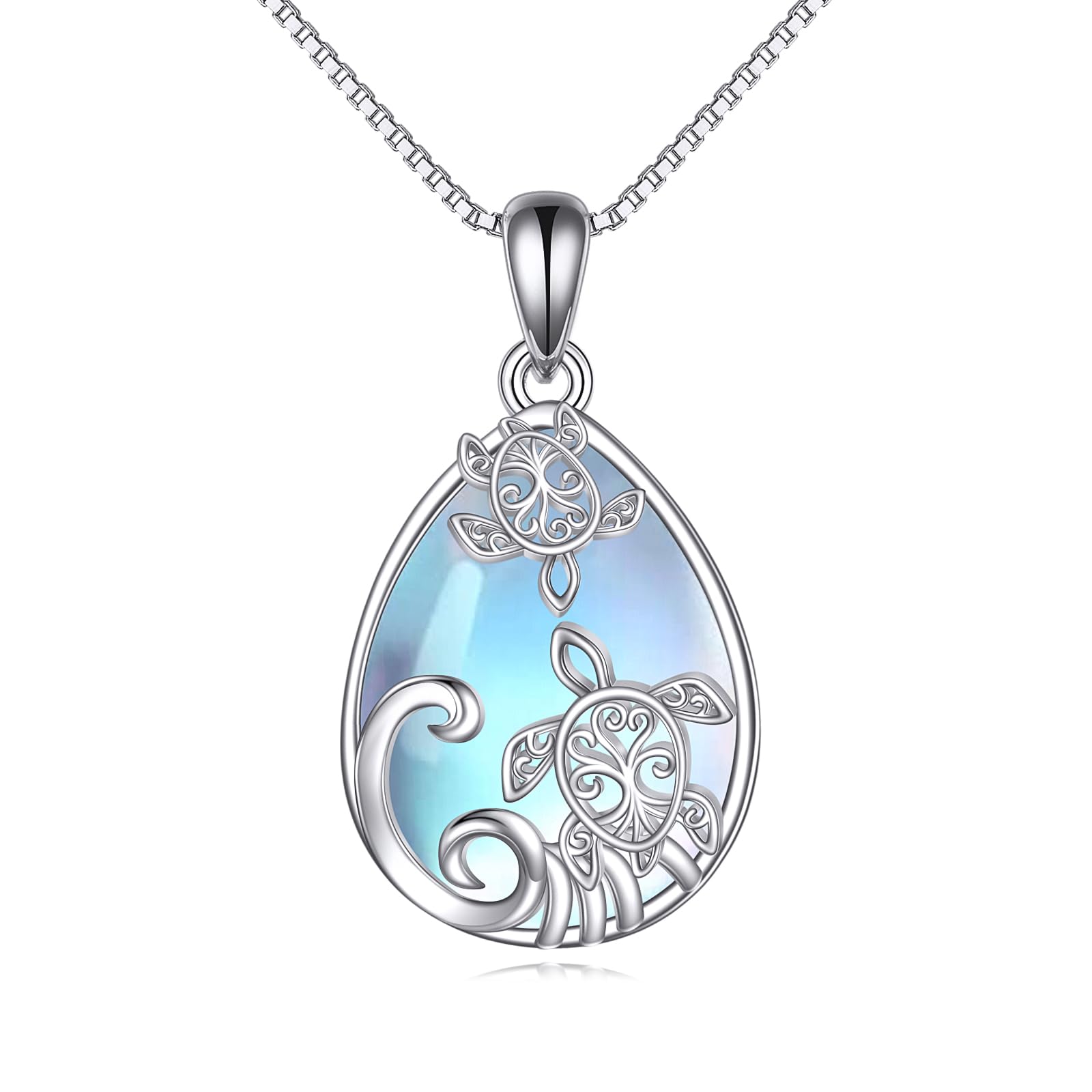 URONE 925 Sterling Silber Mondstein Tropfen Anhänger Kette Schmuck Geschenke für Damen