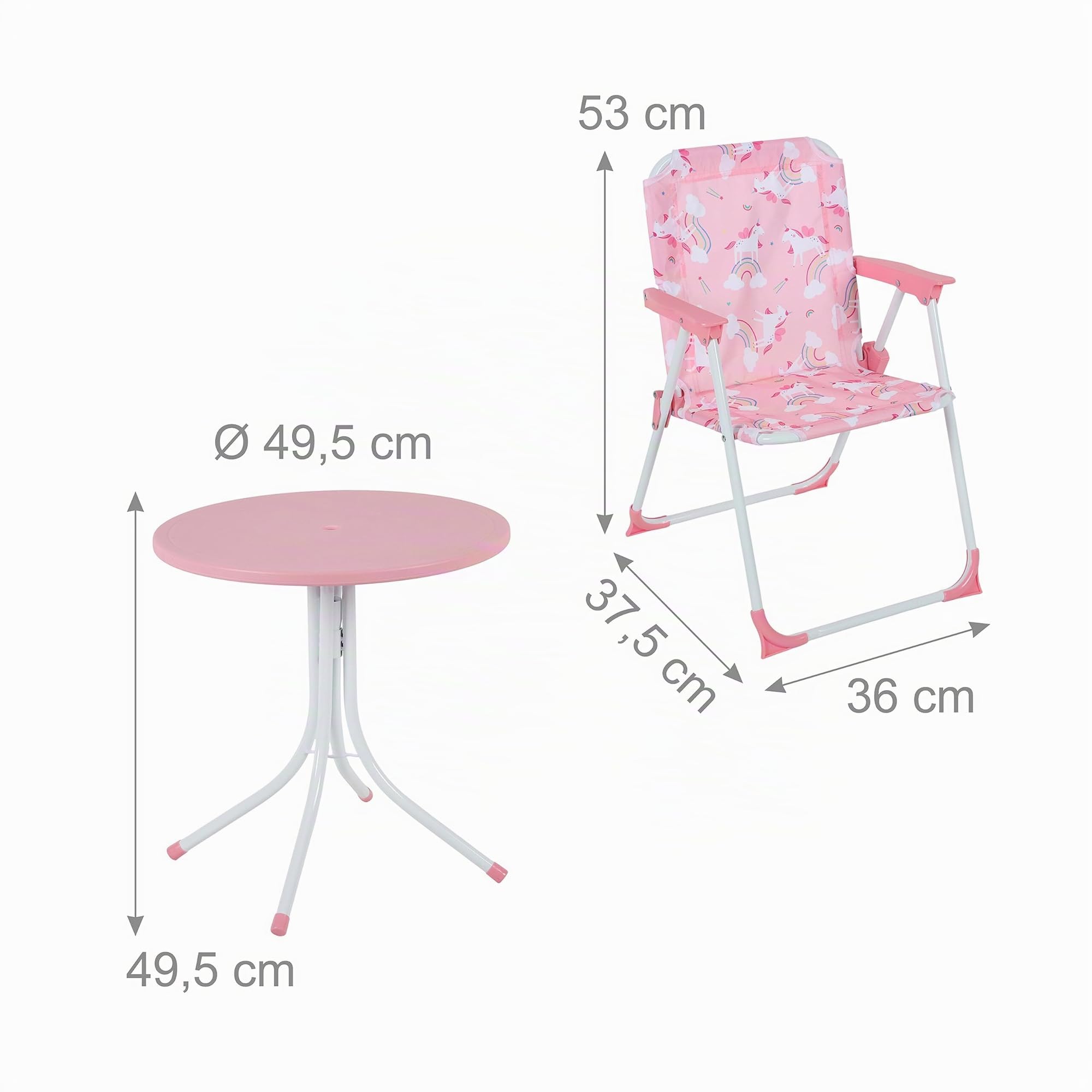 Relaxdays Salon de Jardin Enfant Motif Licorne, Set avec Parasol, 2 chaises Pliantes & Table, Jardin, Rose