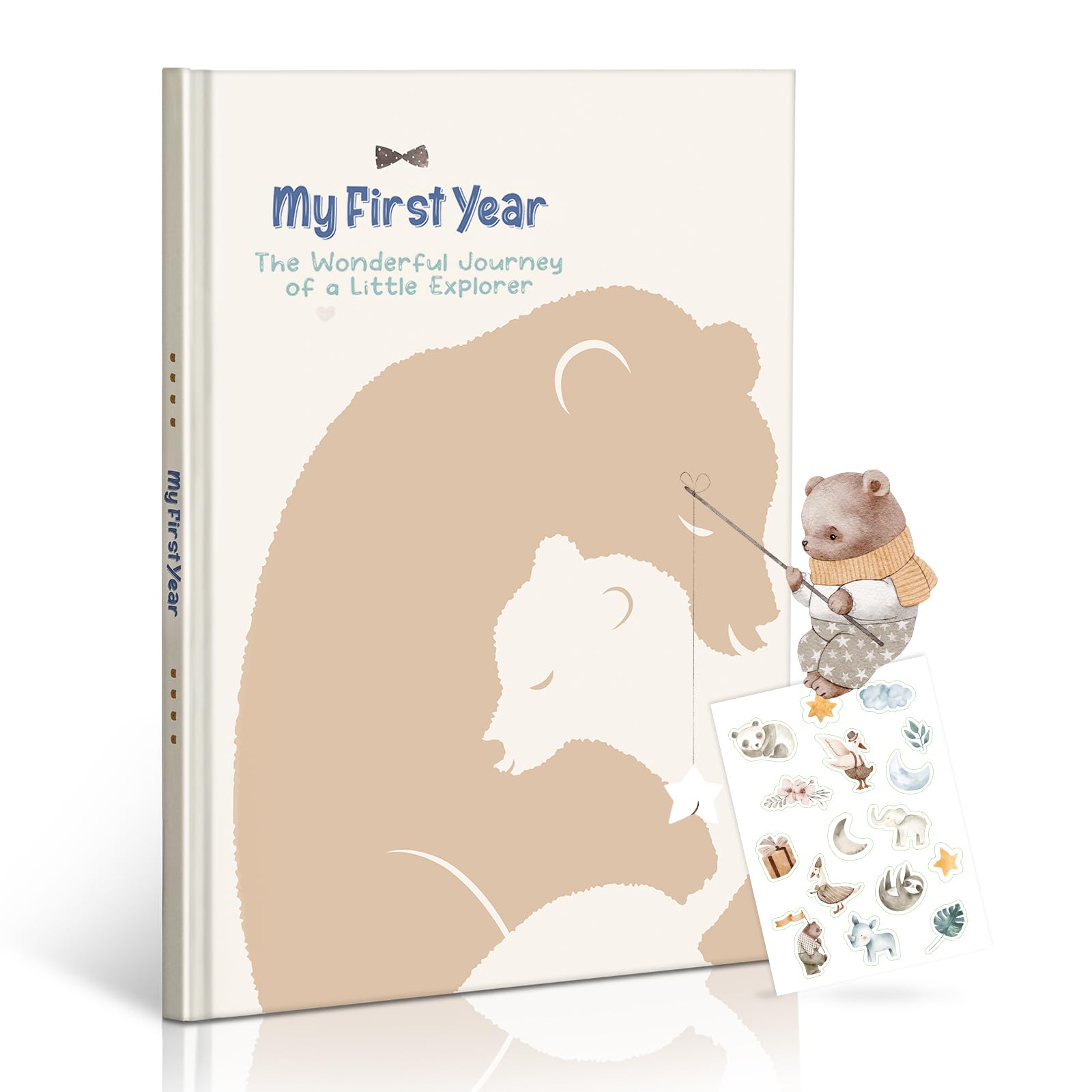 Printara My First Year Baby Memory Book – A4 Diary & Keepsake Album With Adorable Bear Theme, Includes 16 Stickers, Suitable For Birth, Baptism & Baby Shower