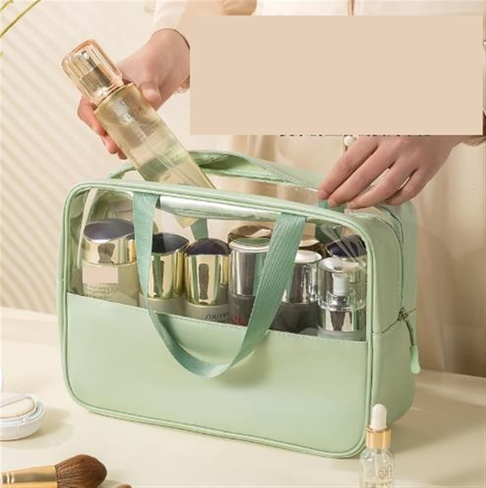 Bolsa de Aseo Impermeable Bolsa de cosméticos portátil Gran Capacidad | Bolsa de almacenamiento de viaje de gran capacidad Artículos de tocador de PU(Black)