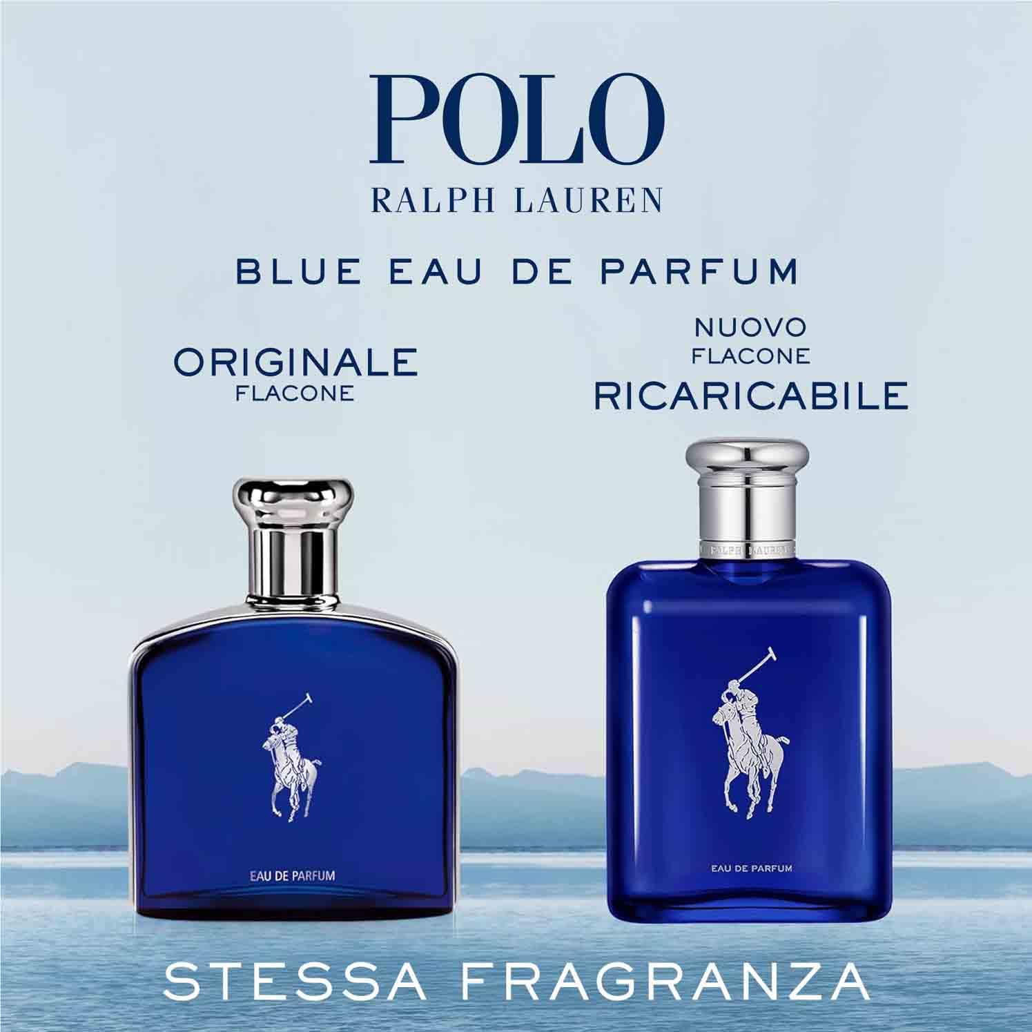 Ralph Lauren Polo Blue Eau de Parfum, Profumo Uomo Legnoso e Sofisticato, Fragranza Maschile Intensa ed Energizzante, Note di Bergamotto e Iris Blu, A Lunga Durata, Profumo di Lusso da Uomo, 75 ml
