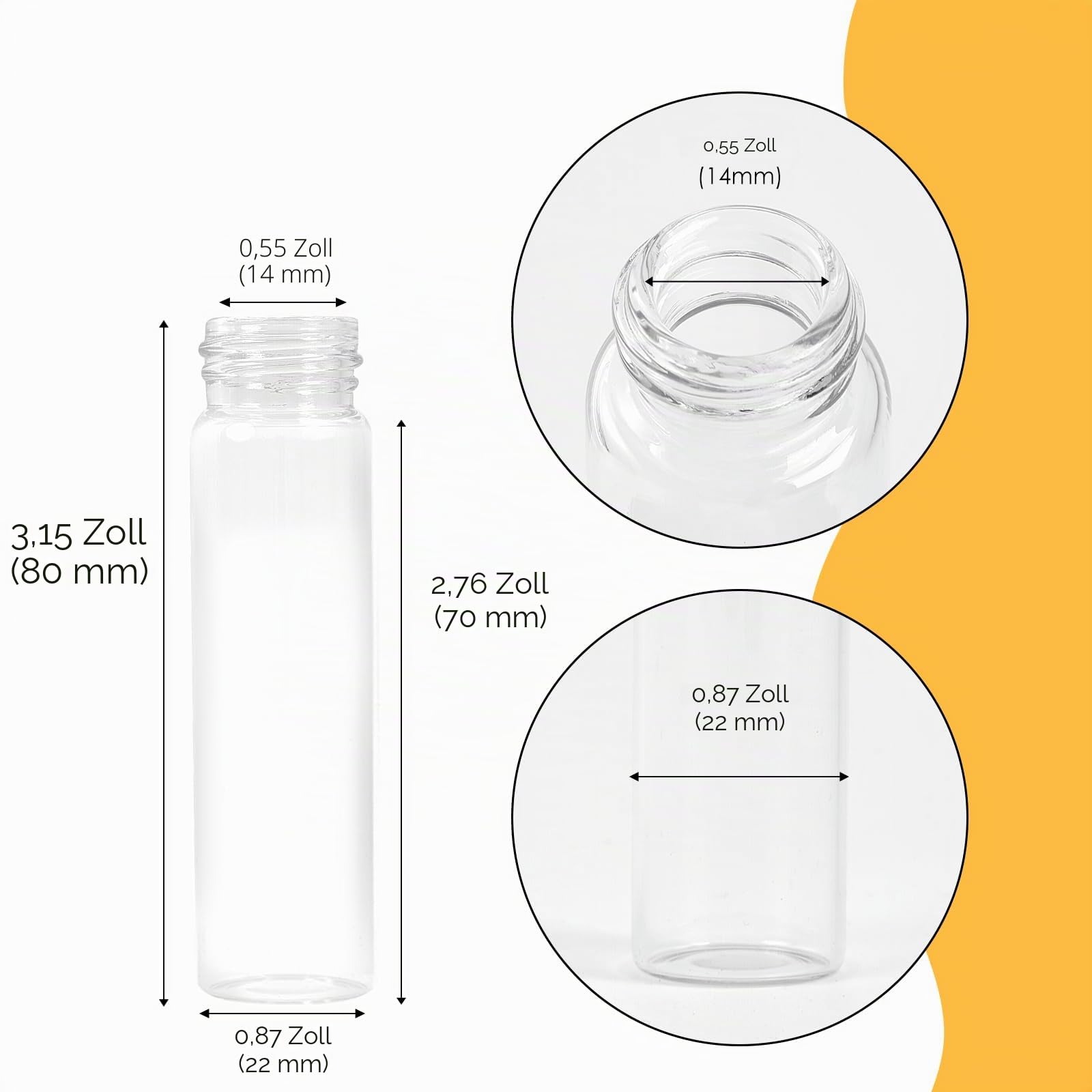20ml Glasfläschchen mit Schraubverschluss und Kunststoffstopfen, Transparent Kleine Glasflaschen Auslaufsichere Glas Fläschchen für Flüssigkeit Pulver Proben und kleinen Gegenständen, 50 Stück