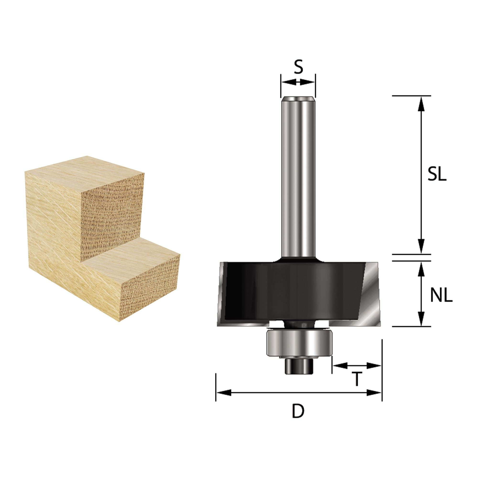 ENT 16603 Falzfräser HW, Schaft (S) 6 mm, Durchmesser (D) 28,6 mm, NL 12,7 mm, T 9,5 mm, SL 32 mm, mit Kugellager