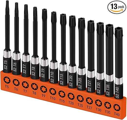 HORUSDY 13-Piece Impact Rated 3" Security Torx Bit Set for 1/4”Screwdriver, Drill & Impact Driver, S2 Alloy Steel, 75mm Long