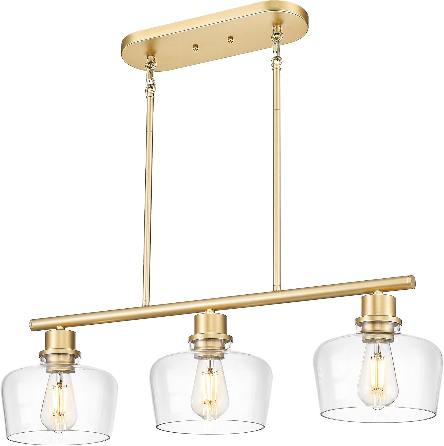 Emak Gold Kitchen Island Lighting, 3-Light Dining Room Light Fixtures Over Table with Clear Glass Shade, Modern 32 Inch Island Lights for Kitchen, Dining Room, Bar, IL122-GD-CG-3 Gold & Clear Glass 8 inch - 3 light island