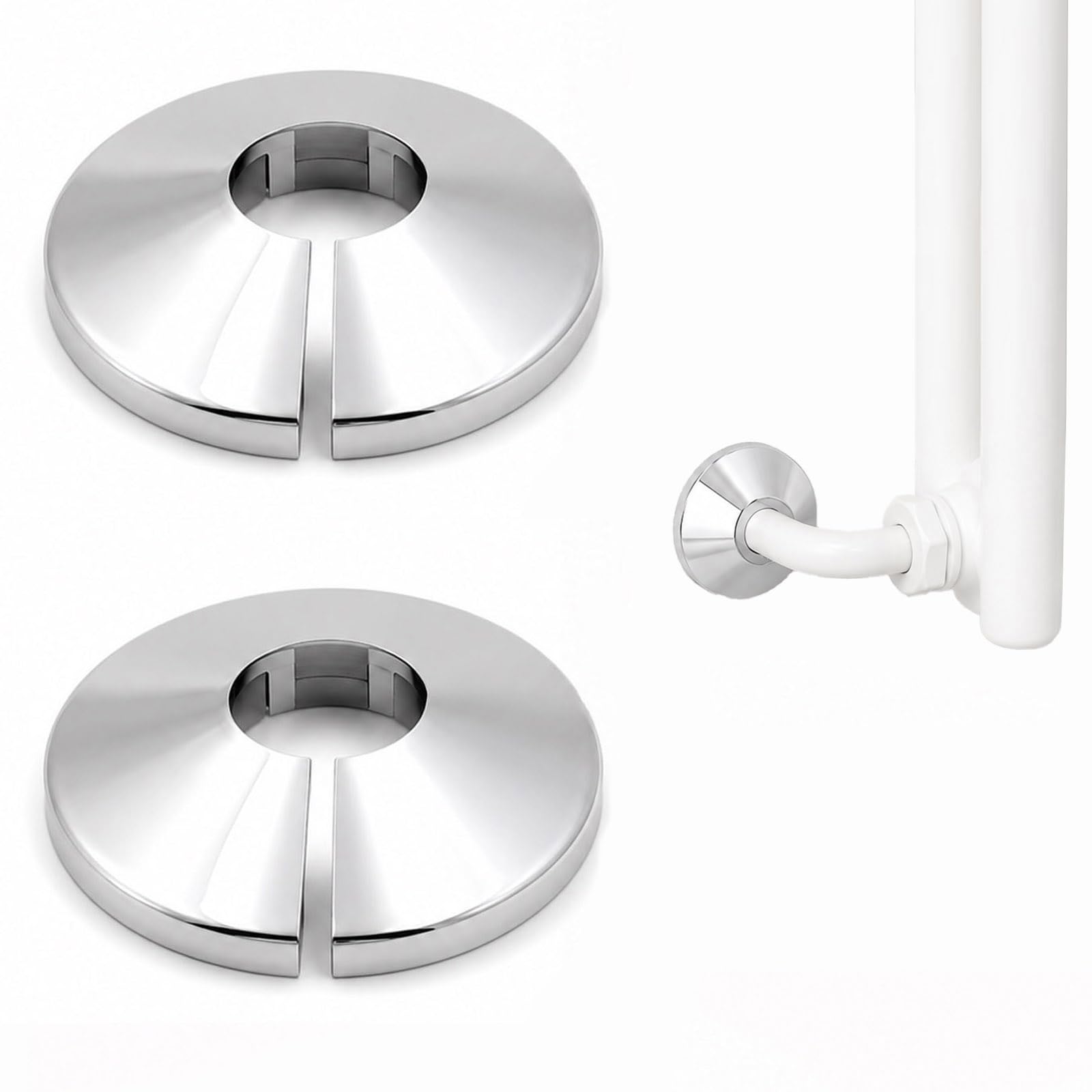 YouXunGS 2 Pcs Chrome Radiator Pipe Covers 15mm, Snap On Radiator Pipe Collars Decorative Pipe Sleeve Rings for Floor Entry, Pipe Trims for Central Heating Systems
