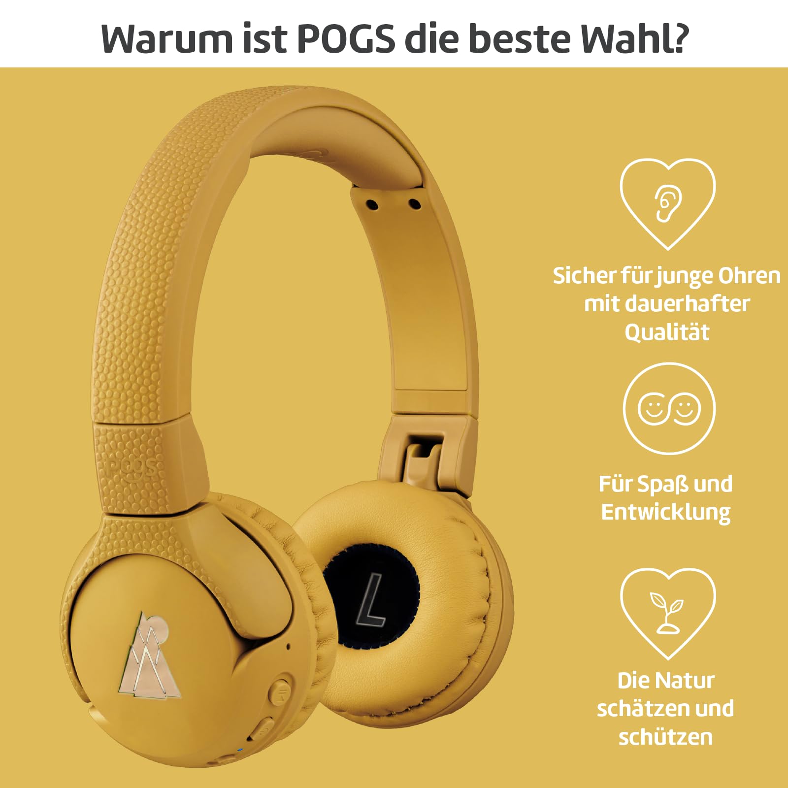 POGS Cuffie wireless Bluetooth per bambini | The Gecko 2 | Cuffie pieghevoli robusti per bambini a partire dai 3 anni | Limite volume 85 dB | Microfono | On-Ear | Funzione di condivisione musicale