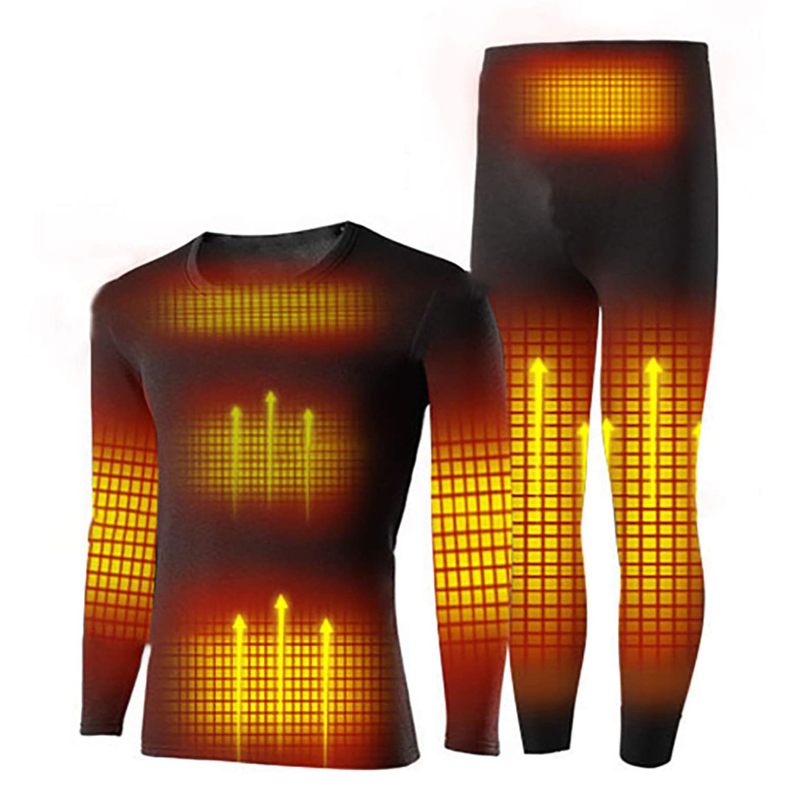 BJ&HH Men's Thermal Underwear Suit USB Electric Heating Long-sleeved Eight-zone App to Intelligently Adjust The Temperature,L Black