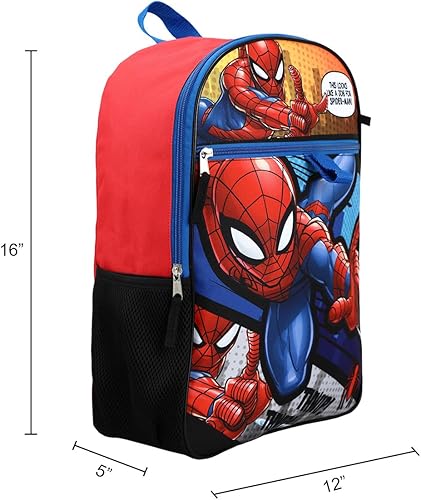 Miniatura 6 de Marvel Spiderman - Juego de mochila juvenil de 2 y 6 piezas, Azul, Tamaño único, Spider-man - Juego de mochila de 6 piezas (niño pequeñoniño grande)