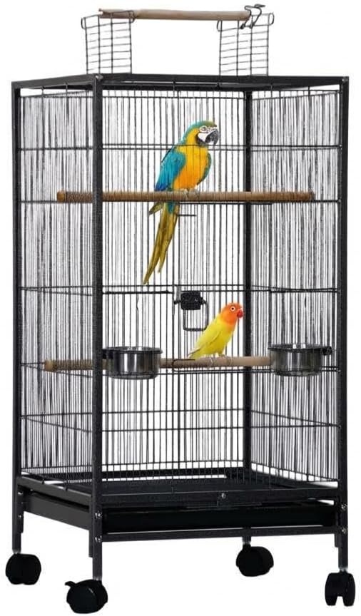 40 Inch Large Bird Cage with Wheels, Parrot Cage, Wooden Birds Stand with Perches, Slide-Out TrayBig, Hanging Stand, Flight Budgie Cage for Pigeon Macaws Corner Parakeets Birdcages