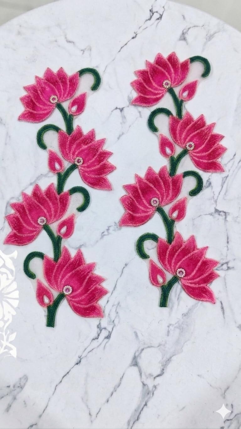 Lotus Flower Border Rangoli, Pink and Green, Ready to Use Decorative Floral Design, Set of 2-image-41