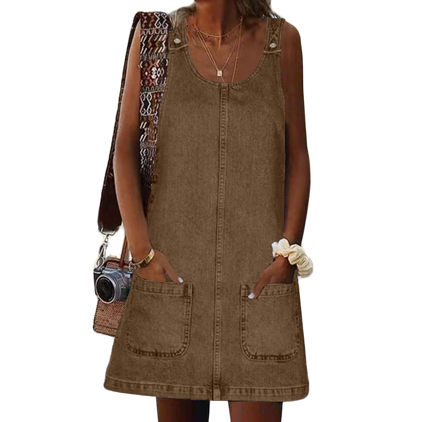 Overall Dress for Women Denim Dress Denim Overall Round Neck Skirtall Jean Dress Denim Jumper Dress Pinafore