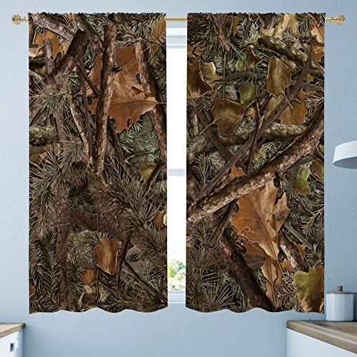 Eiichuang Camouflage Curtains, Forest Camo Branches Leaves Hunting Cabin Theme Mossy Oak Curtains, Hunting Lodge Camp Window Drapes For Bedroom Decor, With Rod Pocket, 2 Panels Set 42 X 63 Inch #TOP1