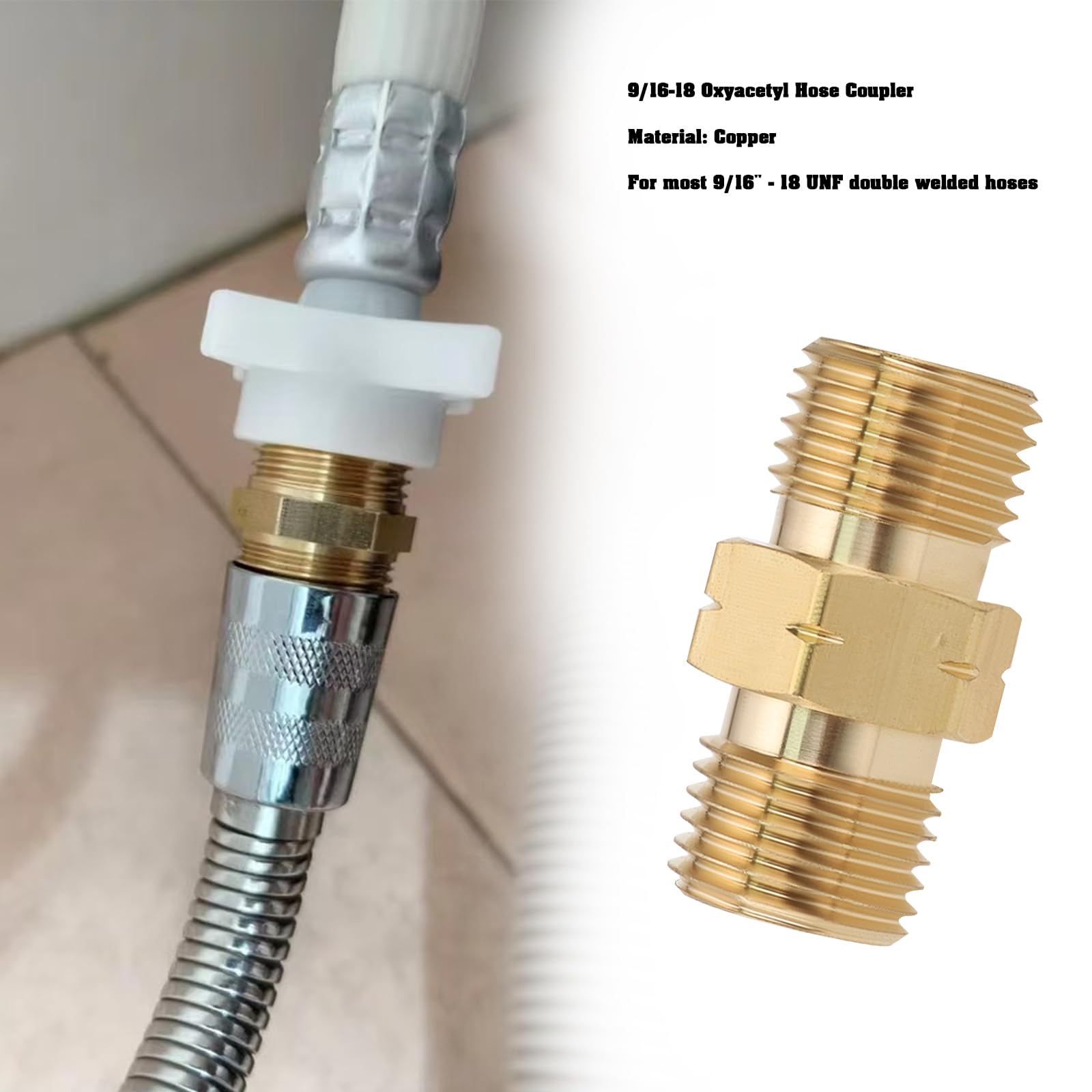 LT Easiyl 2 PCS 9/16"-18 Brass Welding Hose Coupler Adapter Set for Oxygen Acetylene Twin Hose Connector - Image 3