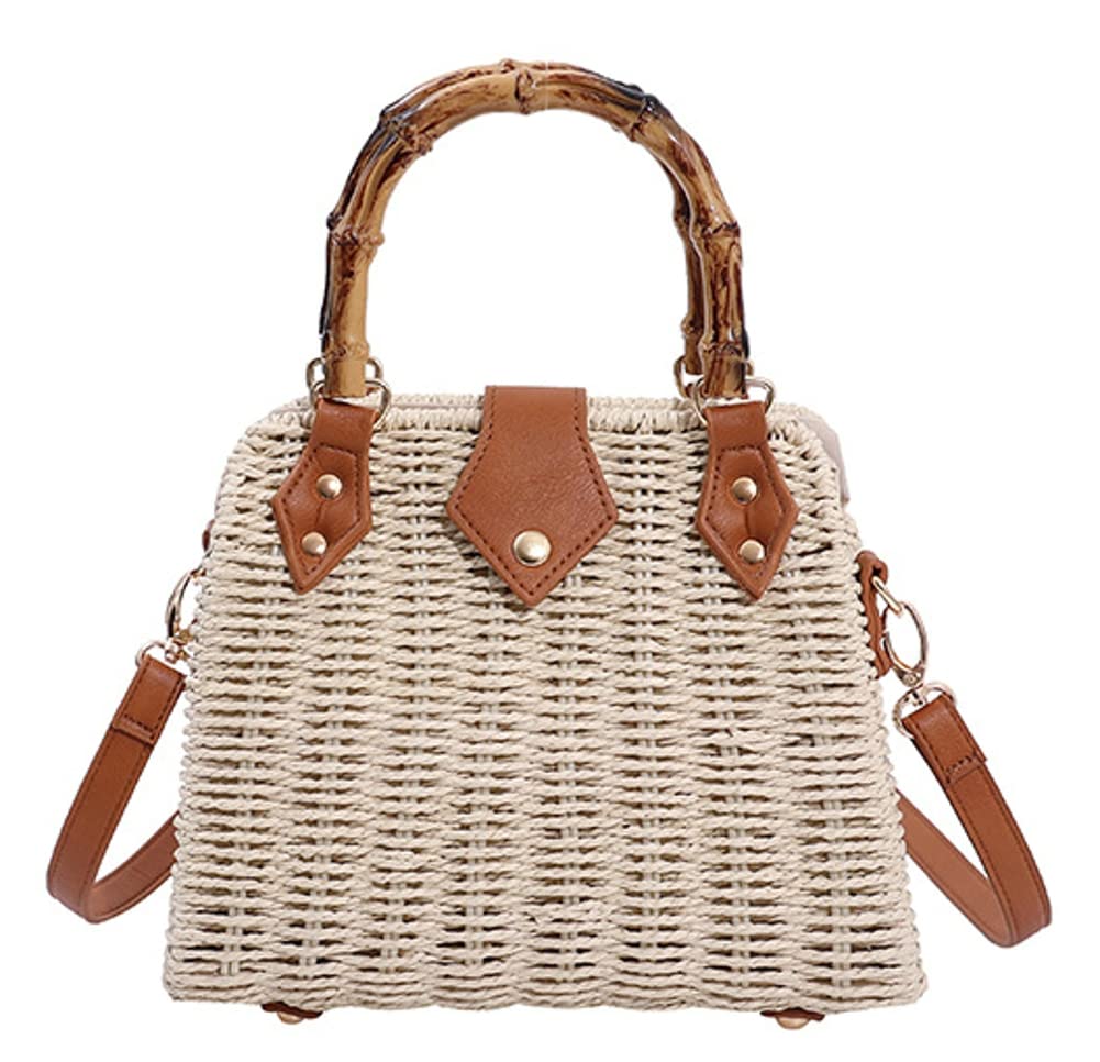 MolodoStraw Tote Bag for Women Rattan Crossbody Handbags Woven Wicker Clutch Purse Imitation Bamboo Top Handle Shoulder Bag