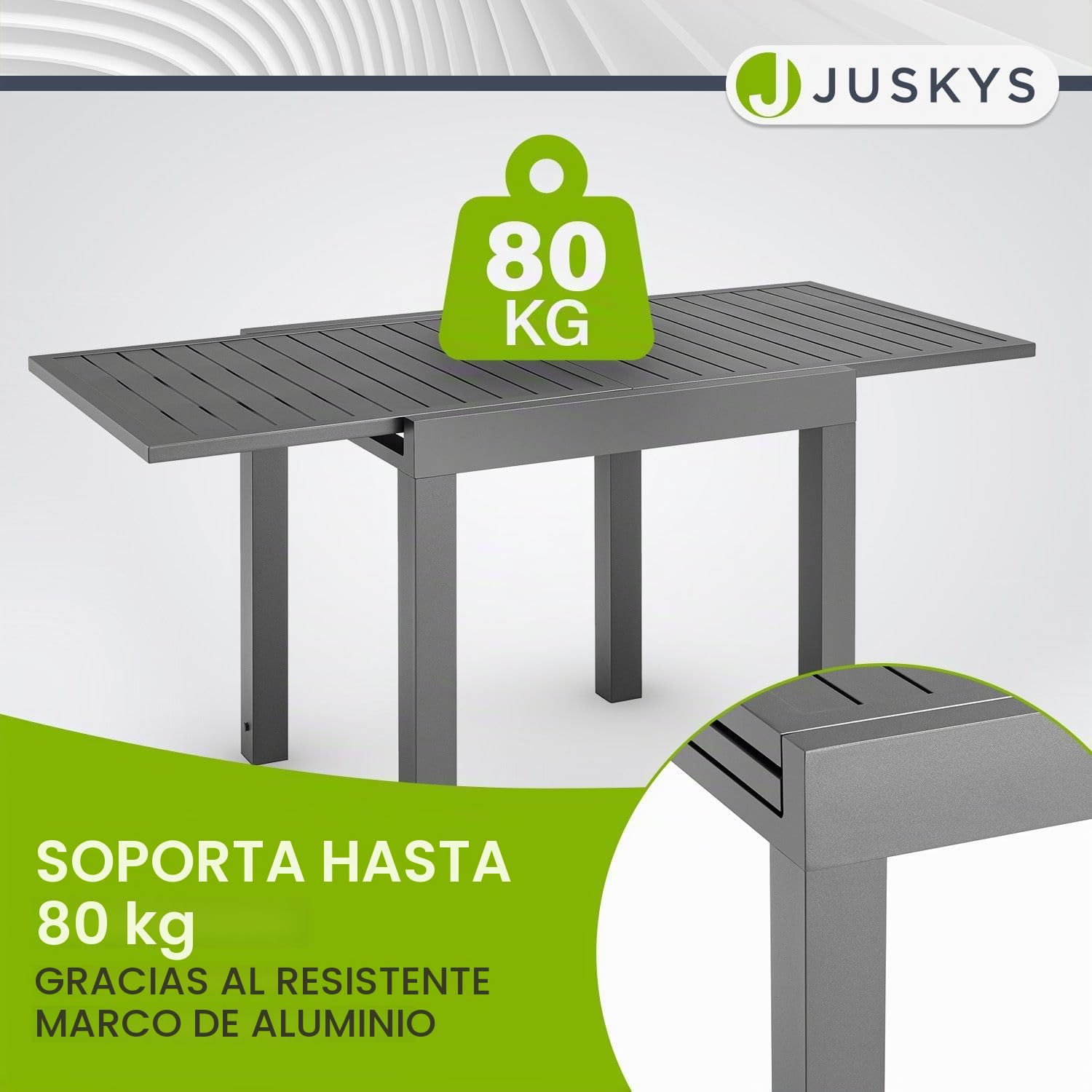 Juskys Laki - Mesa de jardín extensible (70 x 70 cm, mesa de comedor de aluminio, mesa grande, mesa de aluminio, muebles de jardín, color antracita