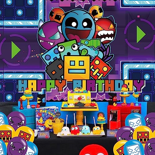 Image of Geometry Aesthetic Dash Birthday Party Backdrop,Geometry Aesthetic Dash Party Decoration,Cartoon Game Birthday Banner Shoot Photo Backgrounds Props for Boys and Girls Party 5x3ft